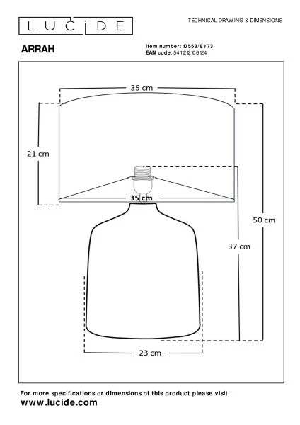 Lucide Premium ARRAH - Lampe de table - Ø 35 cm - 1xE27 - Naturel - technique